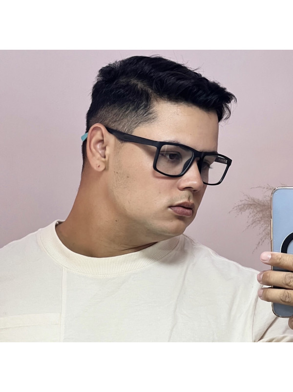 Armação de Óculos 76009 Quadrado Preto e Azul Claro